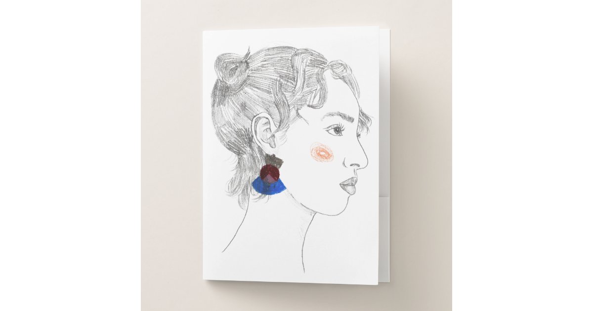 Potrait Pocket File Glance Sketch - Portrait Pocket Folder | Zazzle