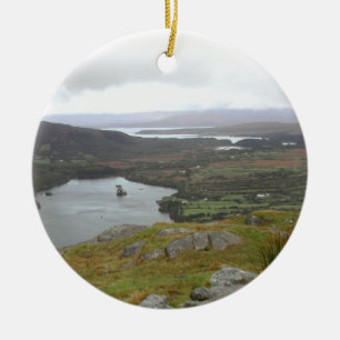 Glanmore Lake from Healy Pass Ireland. Round. Ceramic Ornament