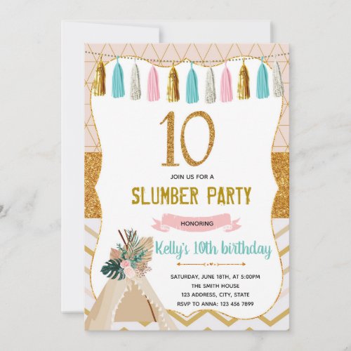 Glaping Girl slumber 10th party Invitation