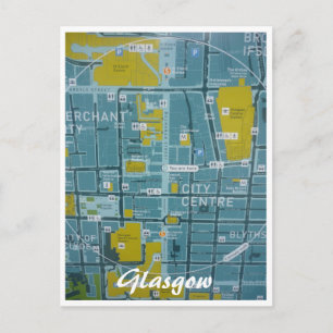 glasgow city map postcard