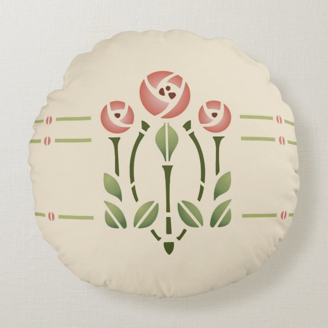 Glasgow Rose Stencil Design by Helen Foster Round Pillow (Front)