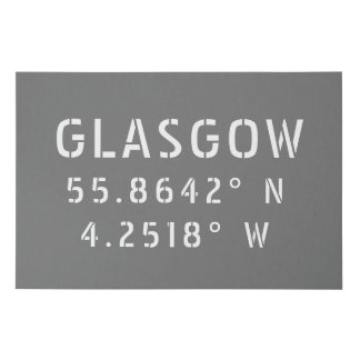 Glasgow Scotland Latitude & Longitude Faux Canvas Print
