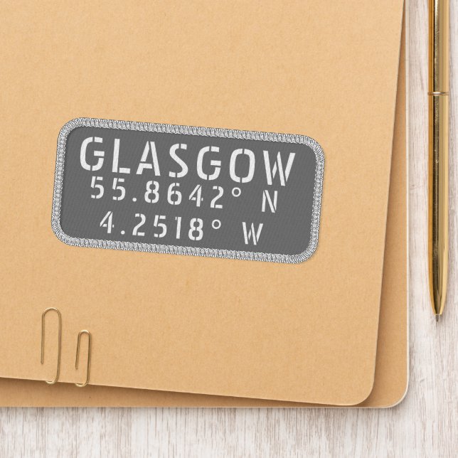 Glasgow Scotland Latitude & Longitude Iron On Patch (On Folder)