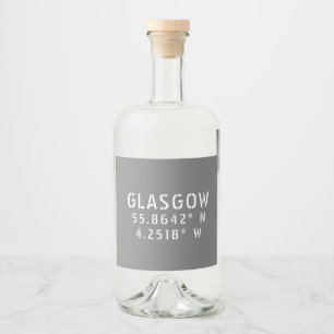 Glasgow Scotland Latitude & Longitude Liquor Bottle Label