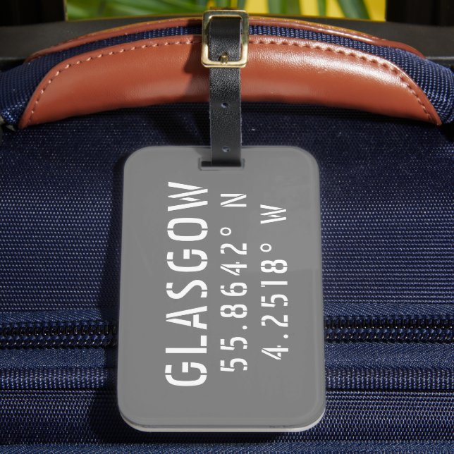 Glasgow Scotland Latitude & Longitude   Luggage Tag (Front Insitu 2)