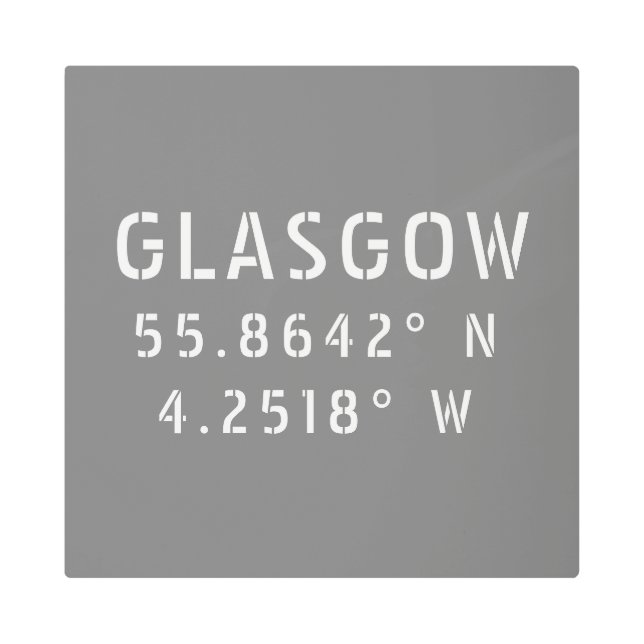 Glasgow Scotland Latitude & Longitude  Metal Print (Front)