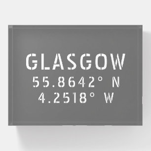 Glasgow Scotland Latitude & Longitude Paperweight