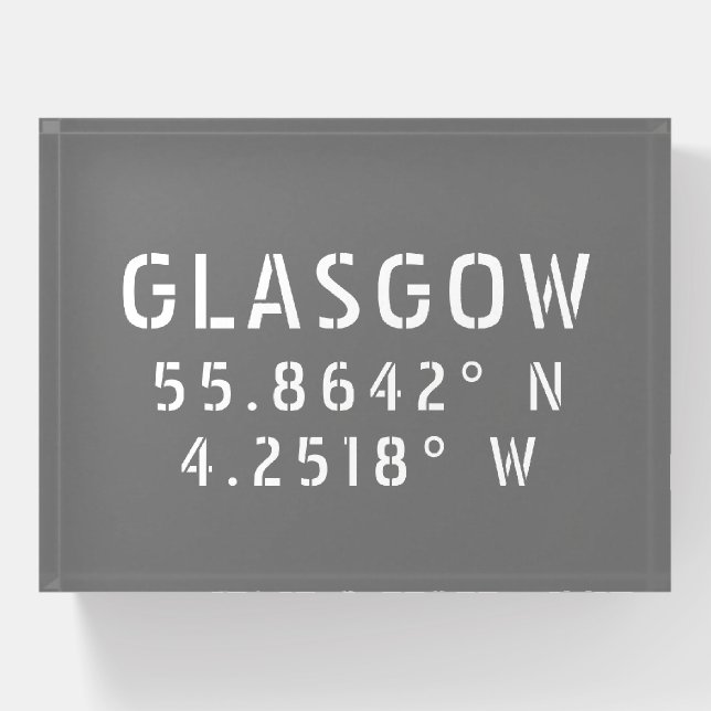 Glasgow Scotland Latitude & Longitude  Paperweight (Front)