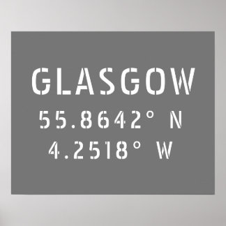 Glasgow Scotland Latitude & Longitude Poster