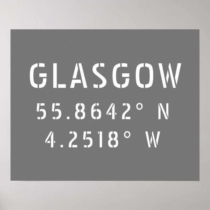 Glasgow Scotland Latitude & Longitude Poster Zazzle