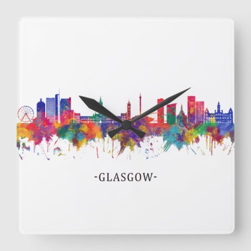Glasgow Scotland Skyline Square Wall Clock