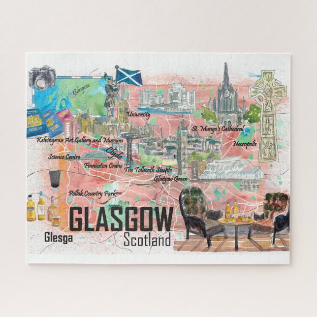 Glasgow Scotland Travel Map Jigsaw Puzzle (Horizontal)