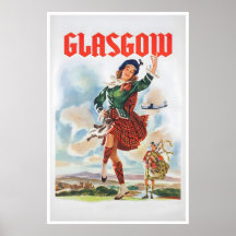 Glasgow Scotland Travel Poster Dancing Vintage