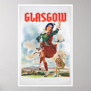 Glasgow Scotland Travel Poster Dancing Vintage