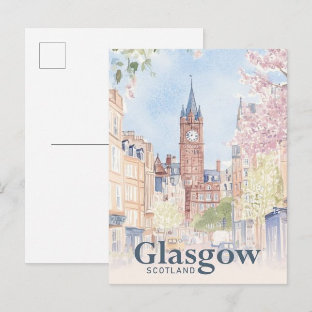 Glasgow Scotland Watercolor Painting Travel Postcard (Front/Back)