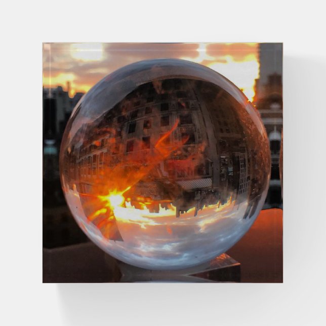 Glass Ball nyc skyline reflection Paperweight (Front)