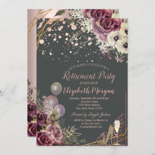 Glass Balloons Glitter Heels Flowers Retirement Invitation