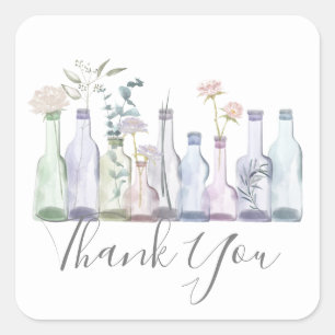 Glass Bottle Botanical Vases Thank You Square Sticker