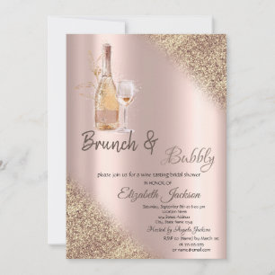 Glass,Bottle Glitter Bokeh Brunch & Bubbly Invitation