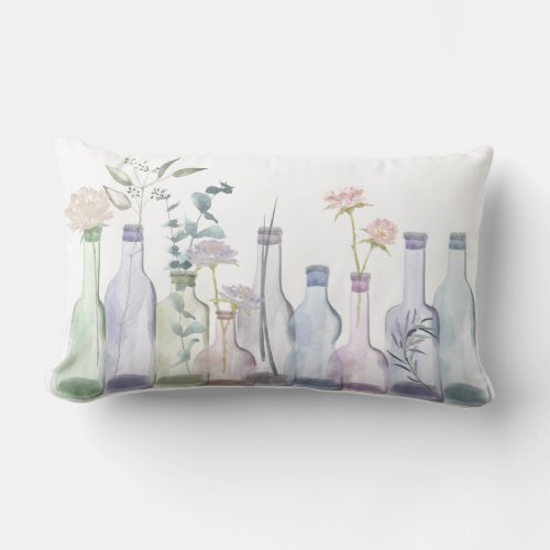 Glass Bottle Vases Watercolor Throw Pillow