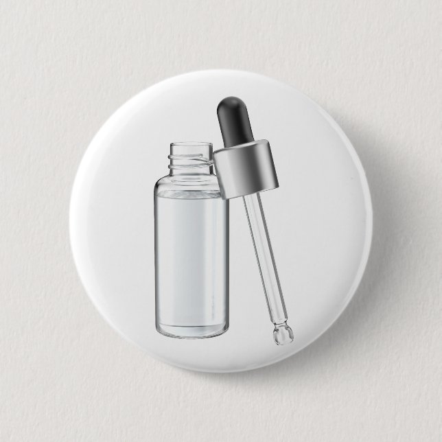 Glass bottle with clear liquid and pipette button (Front)