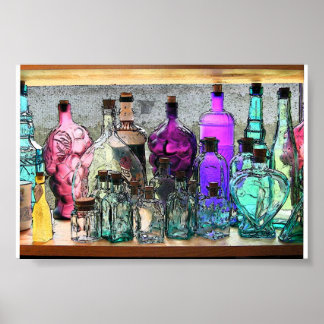 Glass Bottles in Window Poster