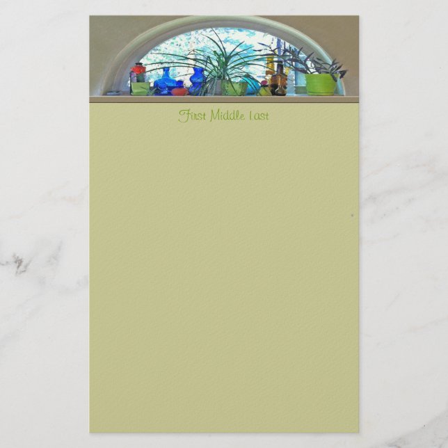 Glass Bottles Plants In Window Watercolor Stationery (Front)