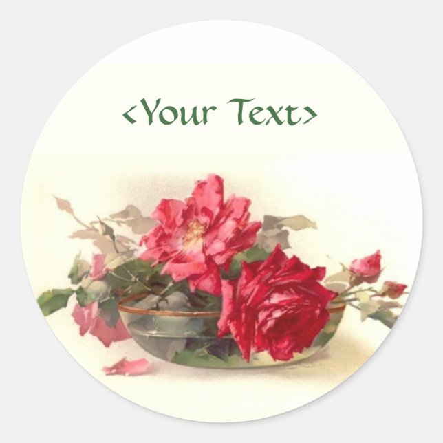 Glass Bowl Roses - Customize Classic Round Sticker (Front)