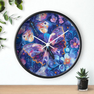 Glass Butterflies On Floral Colorful 3D Art Clock
