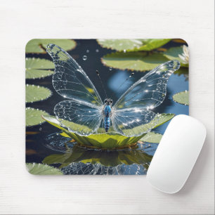 Glass Butterfly On Lily Pad Leaf Mouse Pad