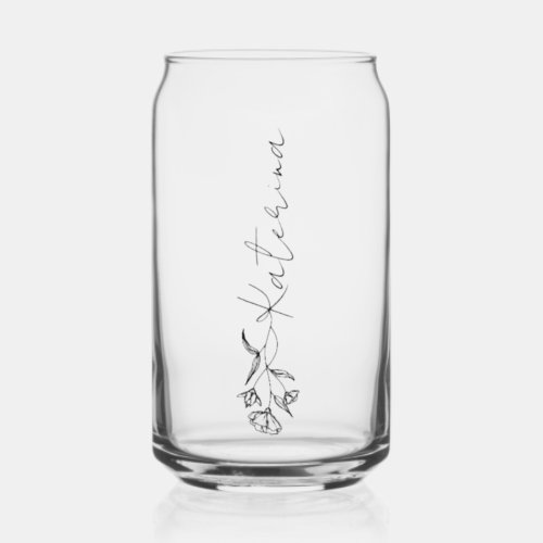 Glass Can With Name Elegant Floral Design