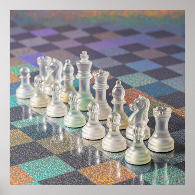 Glass Chess Set Reflective Chessboard Aesthetic Poster (Front)