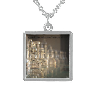 Glass Chess Set Sterling Silver Necklace