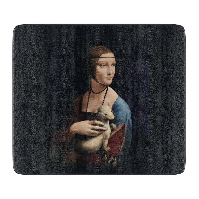 GLASS CHOPPING BOARD : DA VINCI : LADY WITH ERMINE (Front)