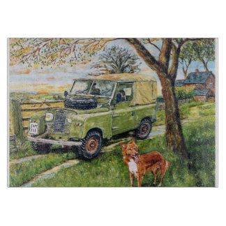 Glass Chopping Board With Land Rover Picture