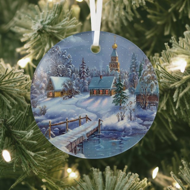 Glass Christmas Ornament-Winter Scene   Ornament (Insitu)