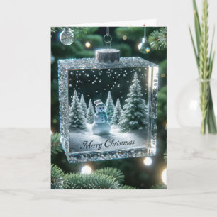 Glass Christmas Snowman Ornament Holiday Card