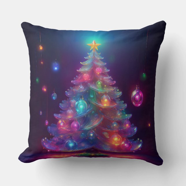 Glass Christmas Tree And Holiday Bulbs Throw Pillow (Front)