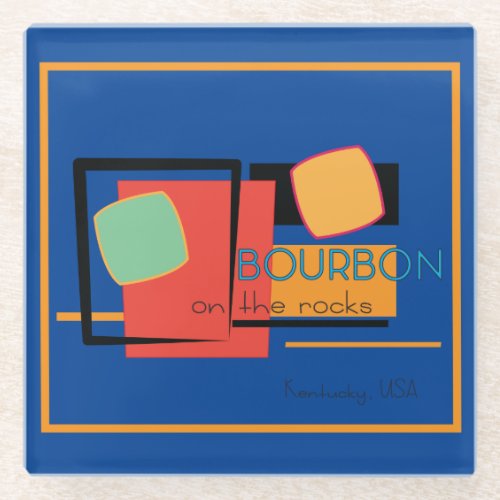 Glass Coaster _ Bourbon on the Rocks on royal blue