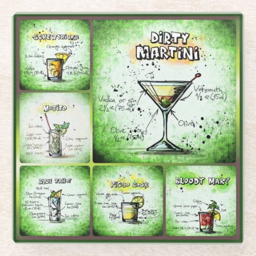 GLASS COASTER _ Cocktail Drinks _ Green _ Martini