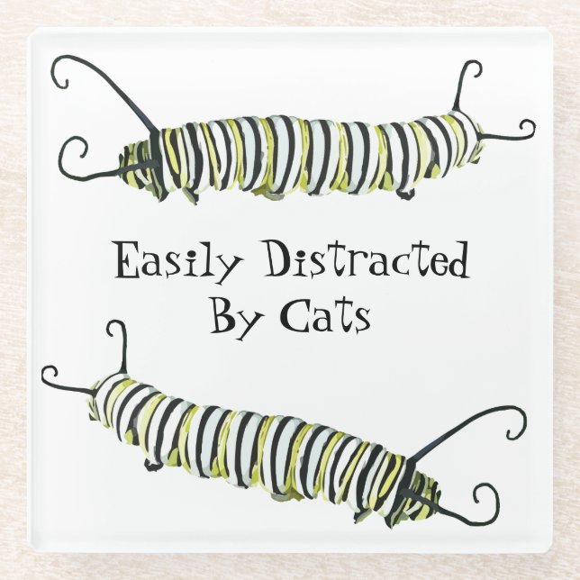 Glass Coaster Easily Distracted by Cats (Front)