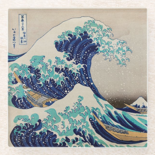 GLASS COASTER : HOKUSAI : THE WAVE  (Front)