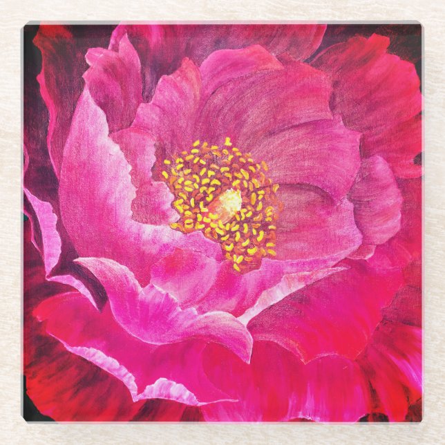 Glass Coaster Pink Cactus Rose (Front)