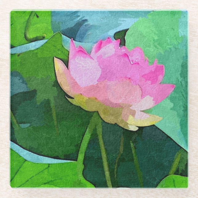 Glass Coaster Pink Lotus Abstract (Front)
