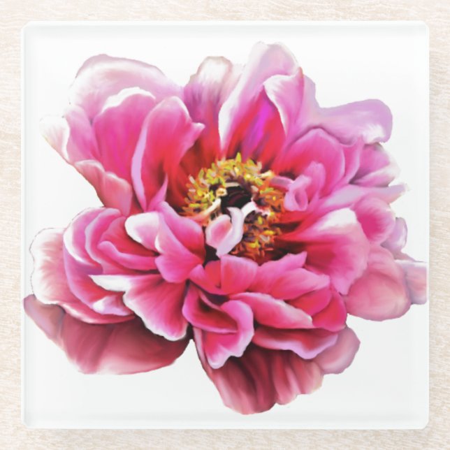 Glass Coaster Pink Peony (Front)