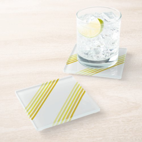 Glass Coaster _ Shades of Yellow Diagonal Stripes