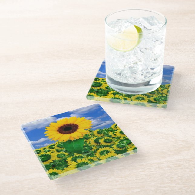 Glass Coaster-Sunflowers Glass Coaster (Angled)