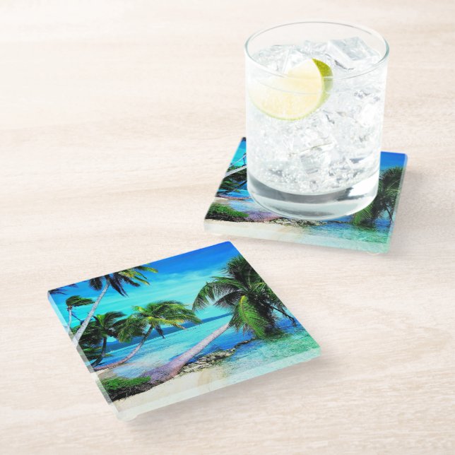 Glass Coaster-Tropical Beach Glass Coaster (Angled)