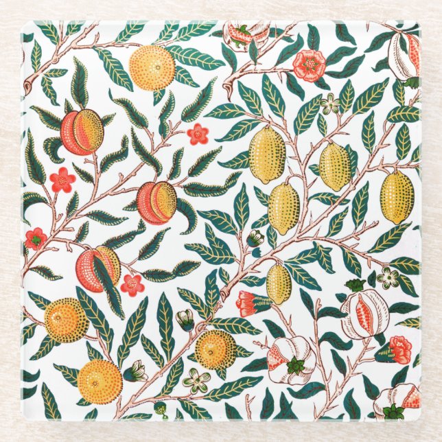 GLASS COASTER : WILLIAM MORRIS : POMEGRANATES (Front)