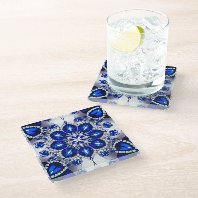 Glass coaster with Blue White Colors (Angled)